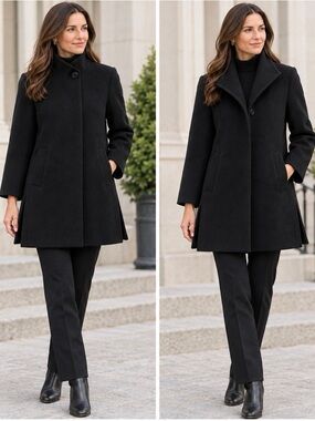 Cinzia Rocca Black Wool A-Line Coat